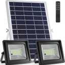 Solar Flood Lights Outdoor, 2024 Dusk to Dawn IP67 Waterproof USB and Solar Powered Security Yard Barn Sign Shed Garage Light with Remote Control 16.4ft Cords 108 Led 6500K (Medium)