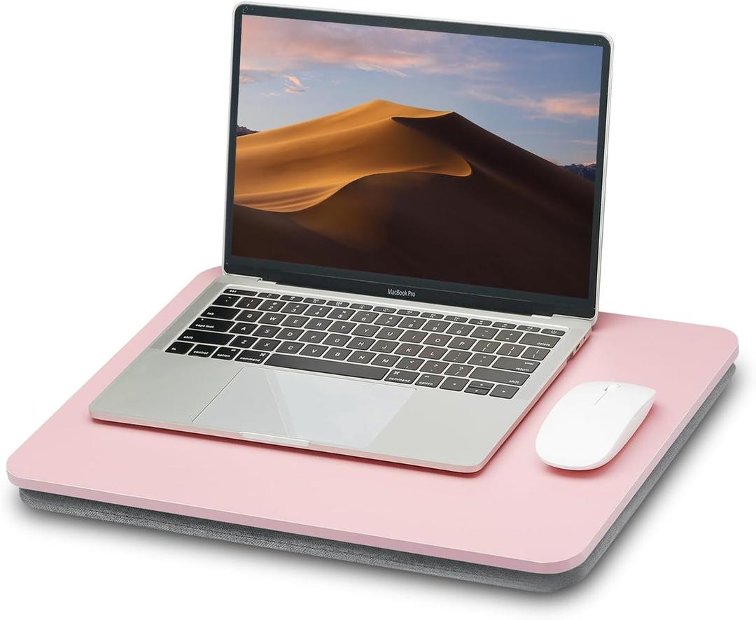 Portable Lap Laptop Desk with Pillow Cushion, Fits up to 15.6 inch Laptop, Lap Stand for Bed & Couch & Carpet, Book Tablet/Drawing Board/Computer Laptop Stand - Pink