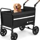 Dog Wagon for Medium & Large Dogs, Foldable All-Terrain Dog Stroller Wagon with Ramp, Adjustable Handle, One-Step Brake, Heavy Duty Pet Wagon (Black)