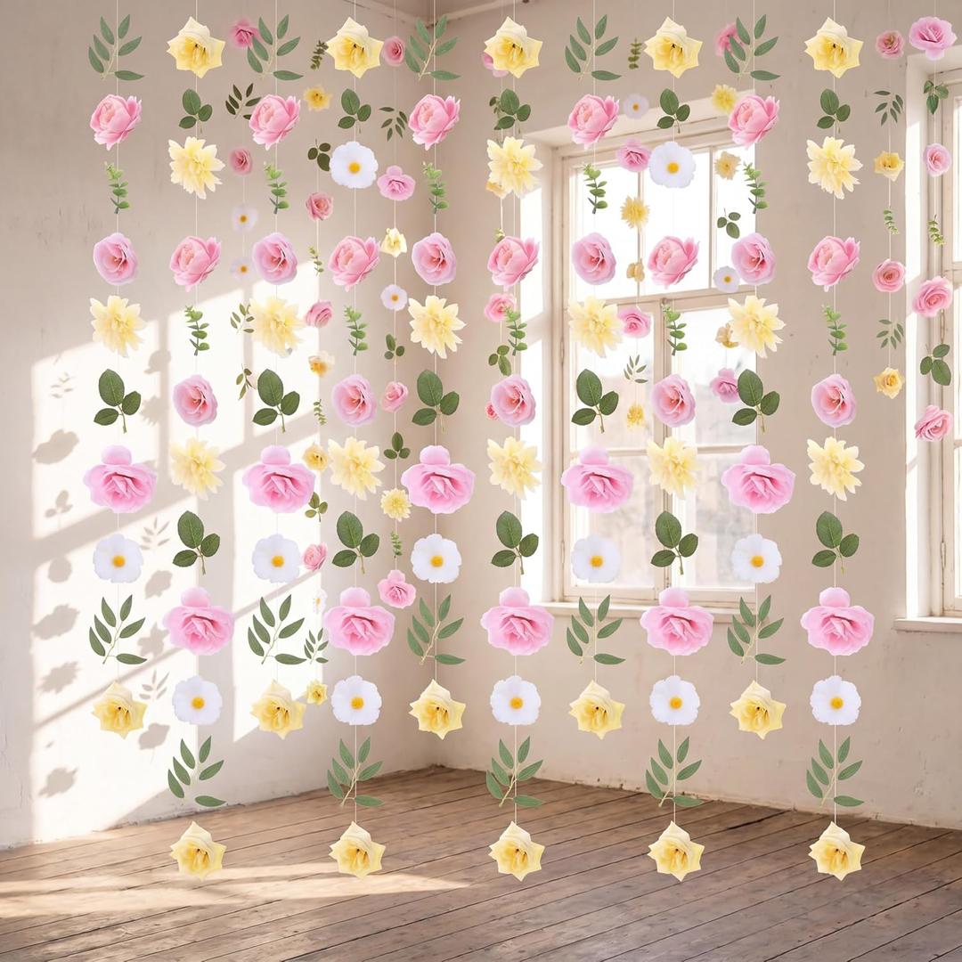 Floral Tea Party Decorations 6 Pcs Artificial Rose Flowers Hanging Decorations with 6 Pcs Teapot Vase for Baby Shower Gender Reveal Bridal Wedding Favors Girls Women