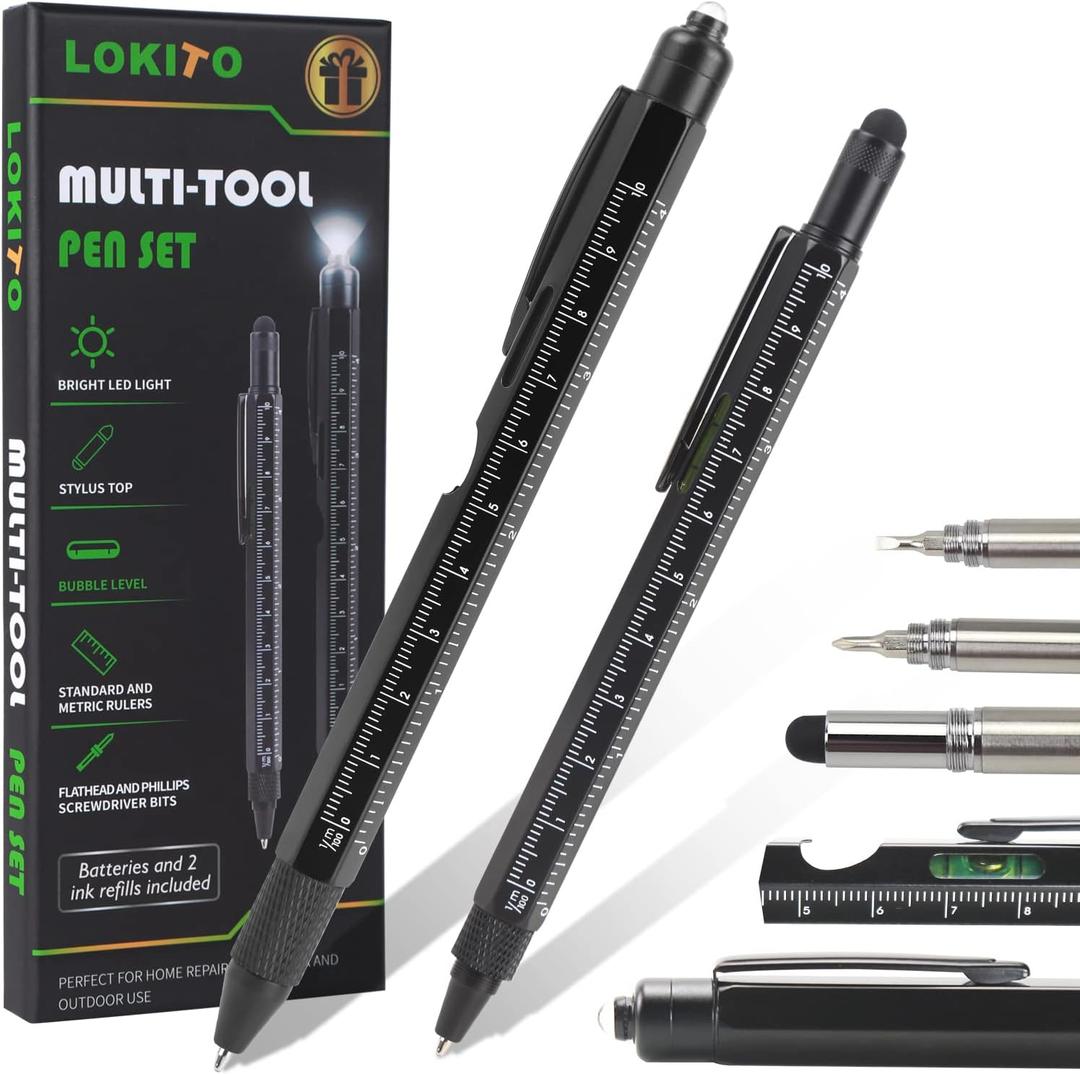 LOKITO Gift for Men Tools for Men 2Pc Pen Set,Multi-Function Tool Pen Very Cool Gifts for Men, Suitable for All Kinds of Creative Tools for Men on Holidays, Christmas Gifts (Black)