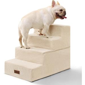 Aodisman Dog Stairs for Bed 18.5" H, 4-Step Dog Steps for Small Dogs and Cats, Indoor Non-Slip Balanced Pet Stairs are Suitable for Puppy, Older Cat,Beige