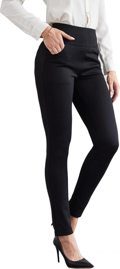 heipeiwa Women's Dress Pants Skinny High Waist Pull on Pants with Pockets Comfort Stretch Slim Fit Work Pants (Black, M)