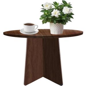Wood Coffee End Table, Round Side Tables Living Room, Small End Tables for Small Spaces, Sofa, Bedroom, Bedside, Corner, Office, Nursery, Wooden Circle Side Table, Rustic Walnut 19.7 x 17.7 in
