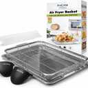 Air Fryer Basket for Oven, Stainless Steel Air Fryer Tray for Oven with Mini Silicon Mitts & Parchment Papers, Oil-Free Healthy Cooking & Baking, Dishwasher Safe