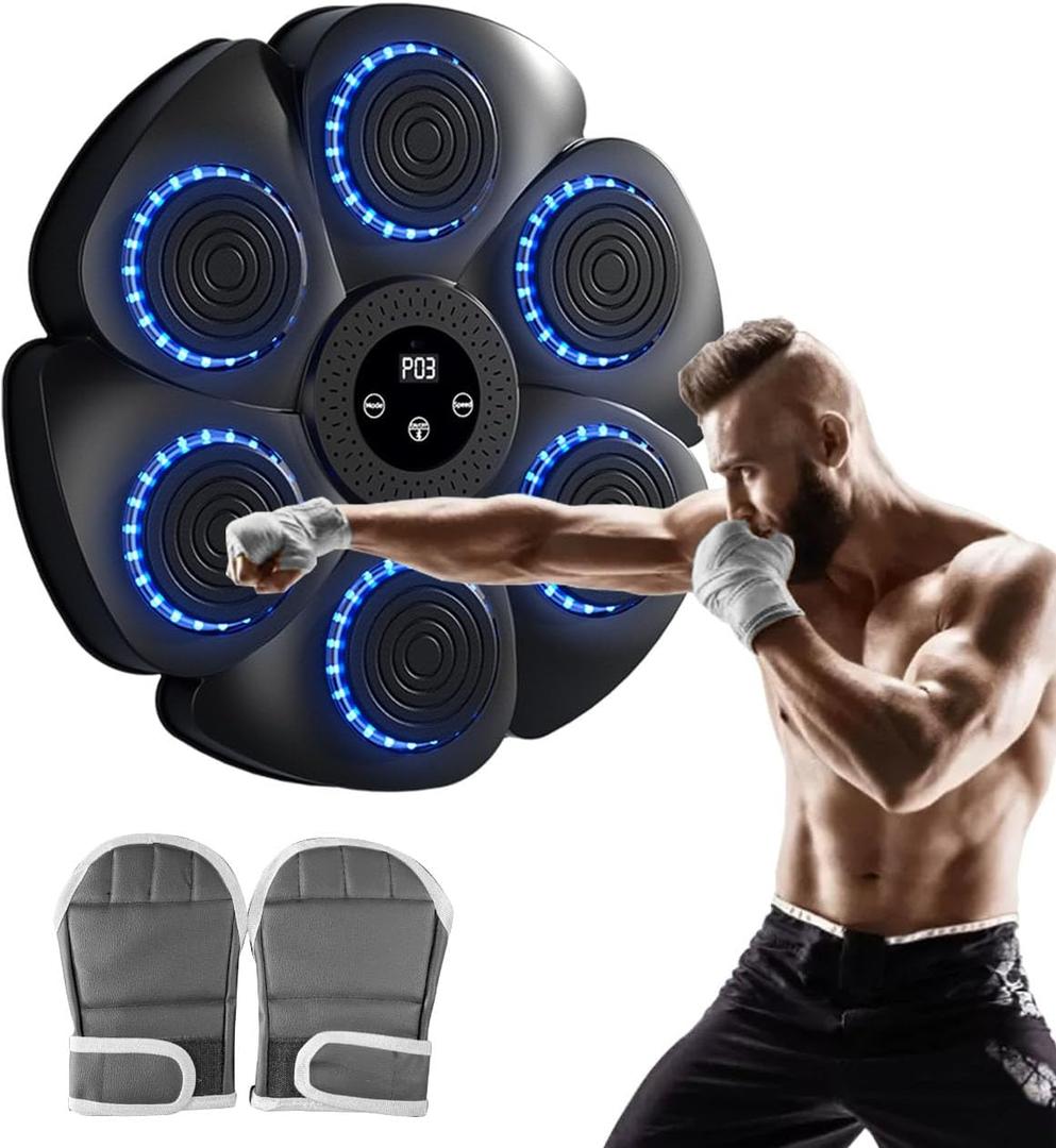 Music Boxing Machine with Boxing Gloves, Smart Bluetooth Boxing Equipment Wall Mounted Punching Pad with 9 Modes and 18 Speeds, Boxing Training Target Workout for Adults