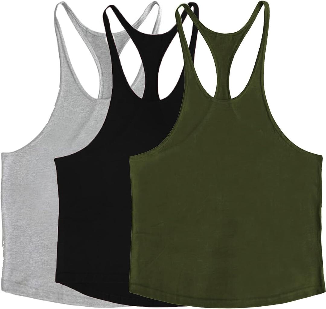 ZUEVI Men's Stringer Tank Tops Muscule Cut Bodybuilding Gym Vest Y-Back Workout Sleeveless T-Shirt S