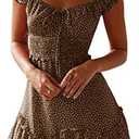 YOBECHO Womens Summer Ruffle Sleeve Sweetheart Neckline Printing Dress Mini Dresses size S
