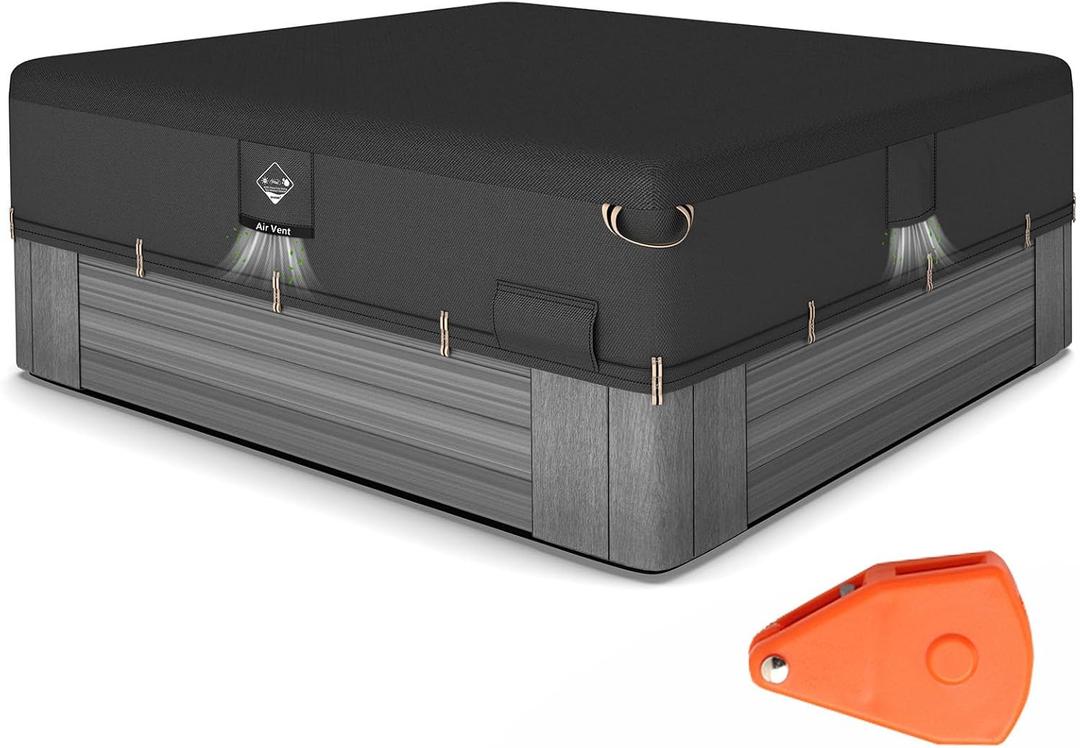 QH.HOME 1000N Tearing Strength Hot Tub Cover Protector 80 x 80 inch fit 79 x 79 or 78 x 78 or 77 x 77 Square SPA, Hot Tub Covers Replacement-Black