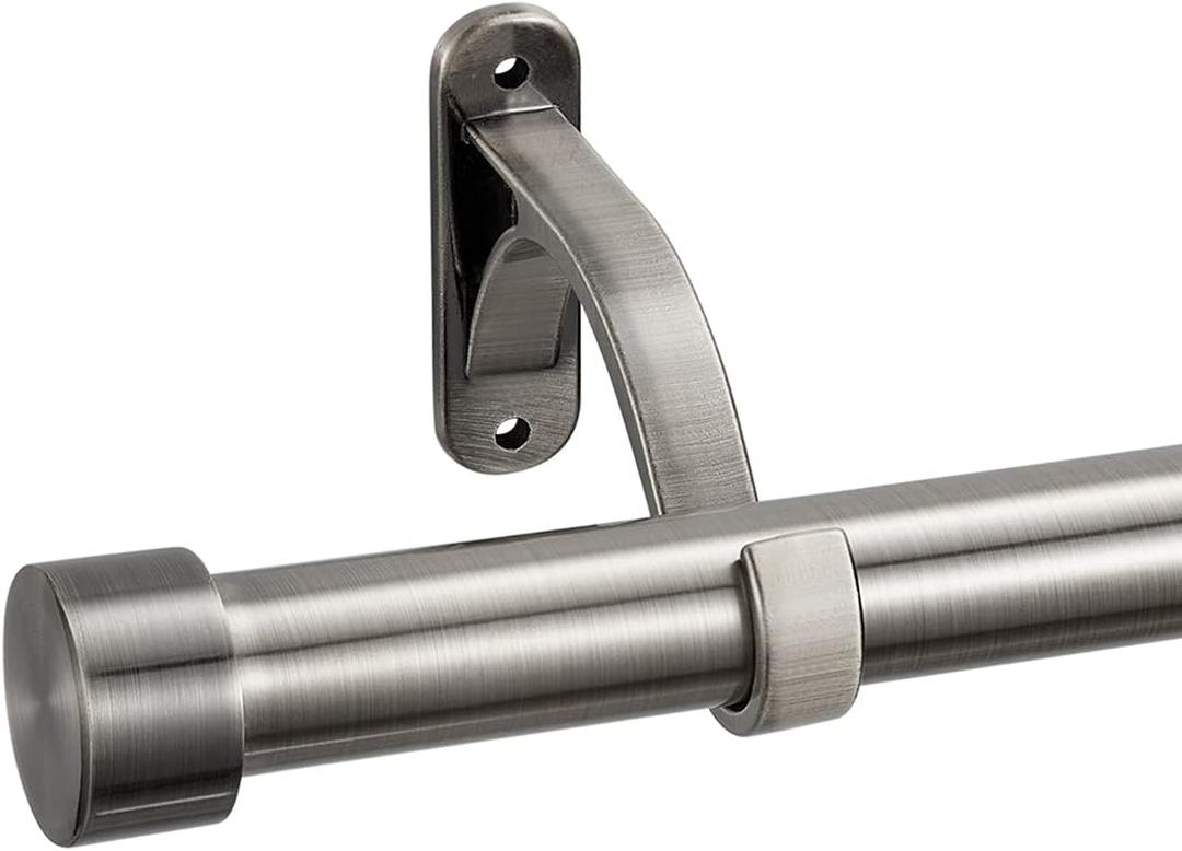 1-Inch Diameter Curtain Rod, Adjustable Rod Set with Premium Aluminum Brackets and Finials, Single Heavy-Duty Curtain Rods for Windows (Matte Brushed Grey, 48-86")