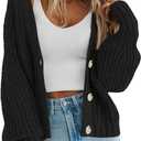ATHMILE Women's Chunky Cardigan Sweaters Long Sleeve Button Loose Short Outerwear Coats Open Front Fall Clothes, Mediumw