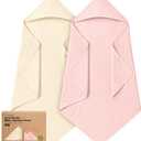 KeaBabies Muslin Hooded Baby Towels for Newborn Girls, Boys - 2-Pack, 30x30 Organic Cotton Baby Bath Towels Hooded, Soft Absorbent, Toddlers, Kids, Infant, Newborn Bath Essentials (Rose Ivory, Petite)