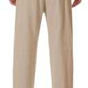 Mens Linen Pants Loose Fit Elastic Waist Drawstring Casual Summer Beach Pants with Pockets Trousers for Men (M)