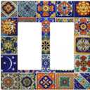 Talavera Mexican Tiles Double Gang Rocker Decorative Light Switch Cover,2-Gang Decorator Wall Plate Switch Plate Cover Receptacle Outlet Cover,Size 4.50" X 4.57"inch