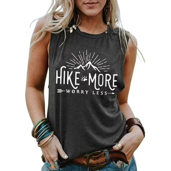 Hike More Tank Tops Women Camping Vest Summer Sleeveless Mountain Graphic Shirts, Small