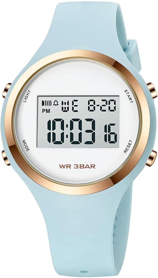XCZAP Outdoor Sport Watches Alarm Clock 5Bar Waterproof LED Digital Watch (Light Blue-white-one)