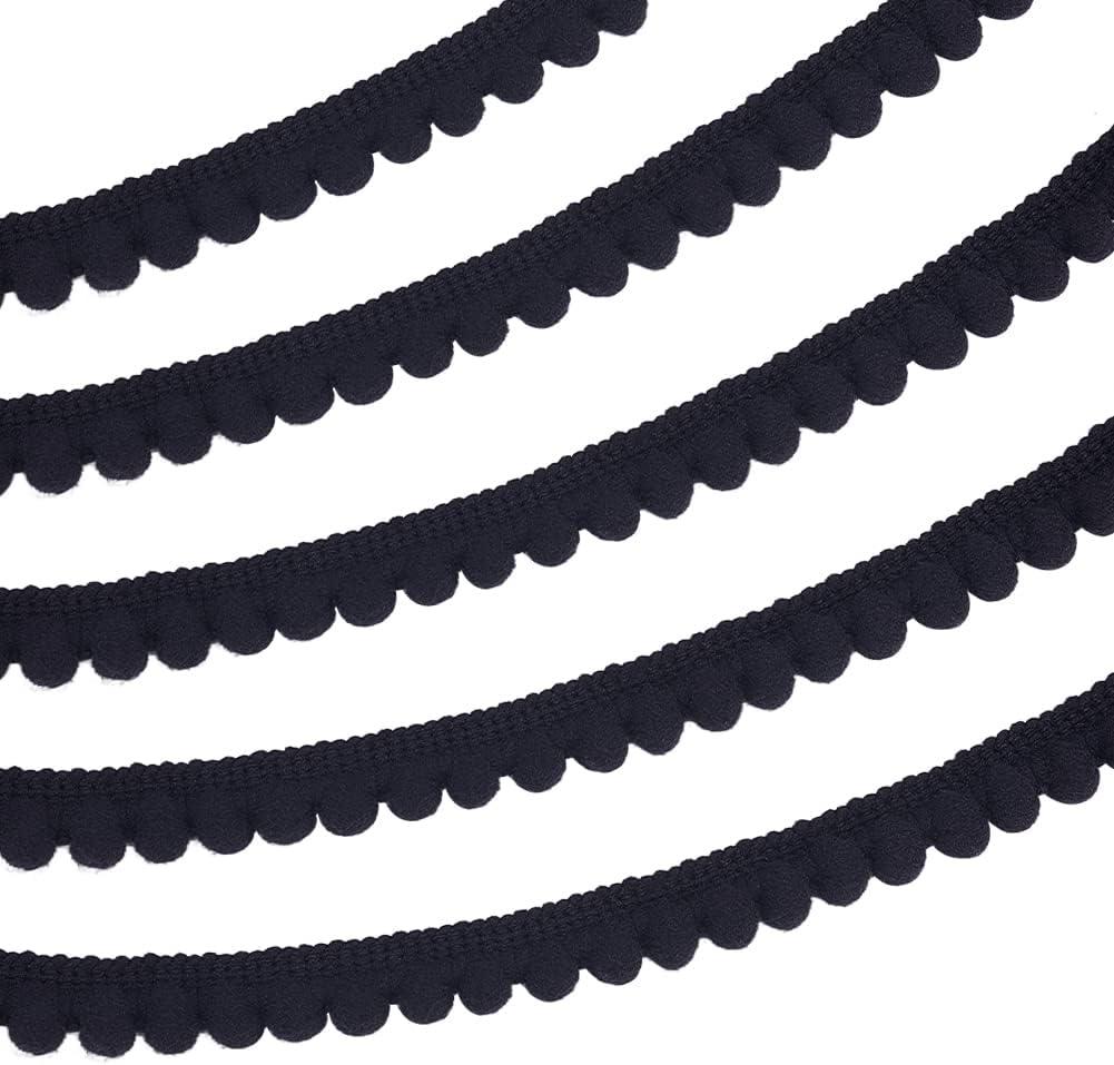 PH PandaHall 25 Yards Pom Poms Balls Fringe Trim, 1/2 inch(12mm) Single Edge Ball Trim Fringe Black Sewing Ribbon Crafts Pompoms Tassel Lace for Sewing DIY Crafts Party Home Decoration