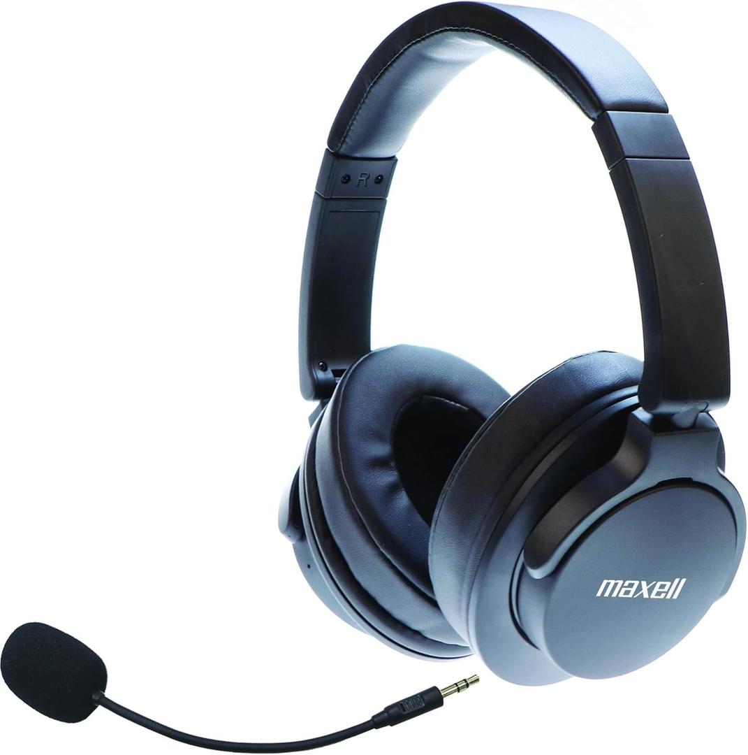 Maxell Active Noise Cancellation Headphone Detachable Boom Mic & Built-in Mic - Immersive Sound with Bluetooth ANC Headphones, 20dB Noise Reduction, 40mm High-Fidelity Drivers, 10-Hour Playtime