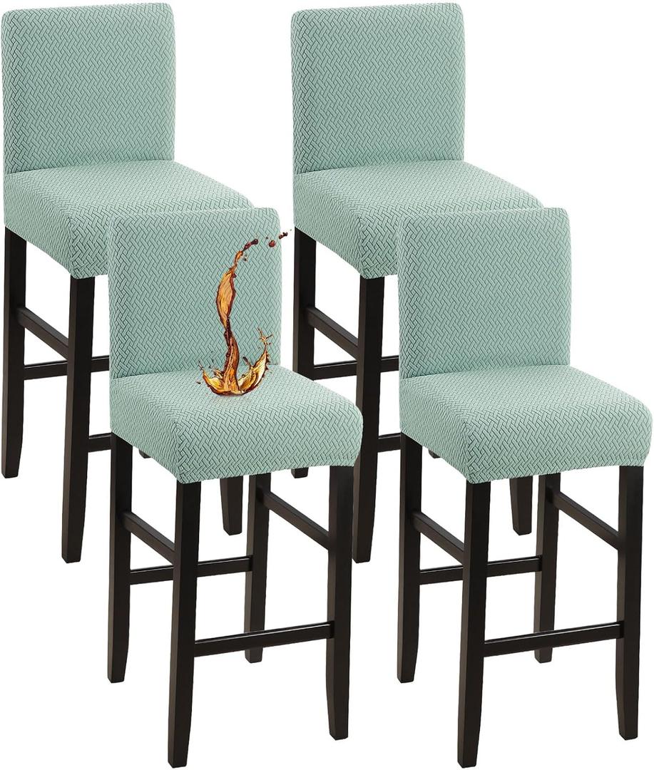 YISUN Waterproof Bar Stool Covers, Stretch Pub Stool Chair Cover Removable Washable Counter Stool Covers Bar Stool Slipcovers for Kitchen, Pub, Dining Room (4 Pack, T-Green)
