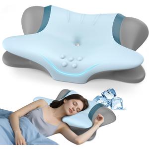 Cervical Neck Pillow for Pain Relief - Ergonomic Side Sleeper Pillow for Neck Support, Orthopedic Memory Foam Pillows for Sleeping, Contour Cervical Pillow Bed Pillow for Back Stomach Sleepers (Blue)
