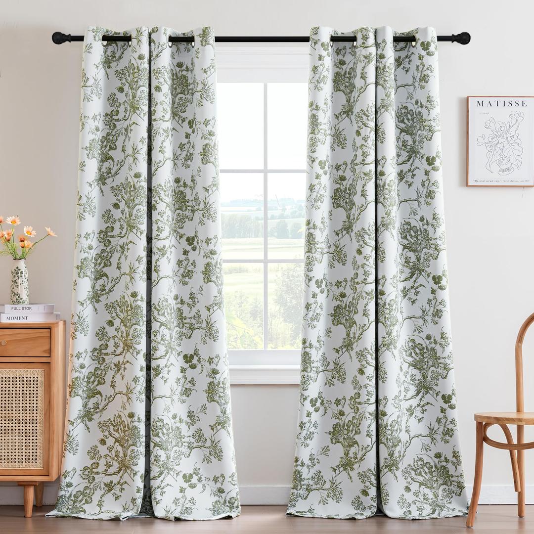H.VERSAILTEX Blackout Curtains 96 Inch Length 2 Panels Set, Floral Print Drapes Farmhouse for Living Room, Grommet Room Darkening Curtains Vintage Boho Window Treatment(2 Panels, Sage)