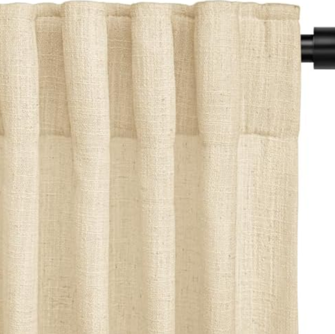 INOVADAY Linen Curtains for Living Room Bedroom, Back Tab Sheer Privacy Curtains, Light Filtering Farmhouse Drapes W50xL63 Beige