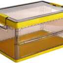 COAINNER Collapsible Storage Container with Lid and Latches, Clear Stackable Plastic Tote Bin with Handles for Clothes, Sweater, Blanket (Yellow, 12.8 Gal)