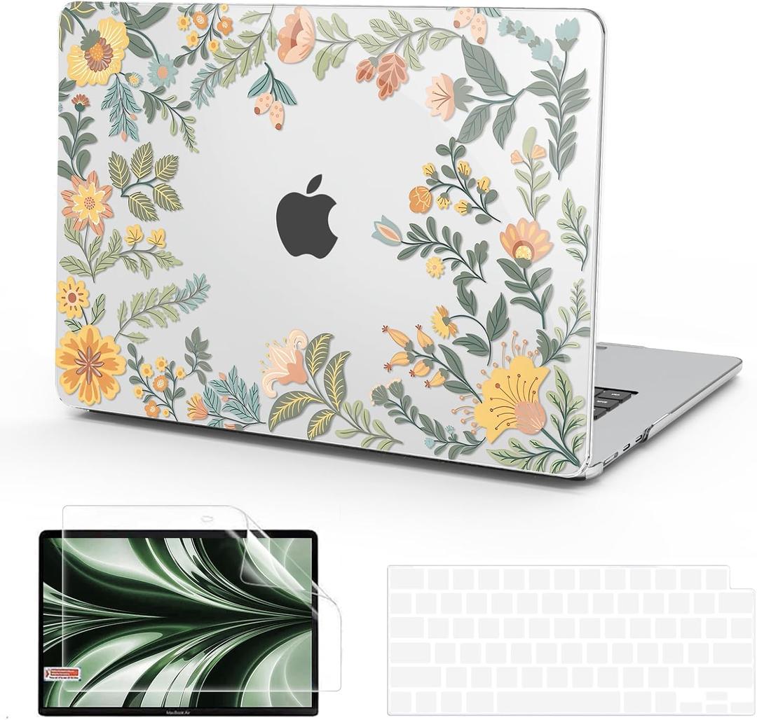 B BELK Compatible with MacBook Air 13 inch Case M5 2026 2025 2024-2022 M4 M3 M2 A3449 A3240 A3113 A2681, Plastic Hard Shell+Keyboard Cover+Screen Protector for MacBook Air 13.6 inch Case,Sunlit Floral