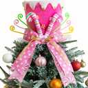 Christmas Tree Topper Hat, Candy Canes Tree Topper, Pink Tree Topper Christmas Decorations with Bow Ribbon Christmas Tree Ornaments for Home Decor