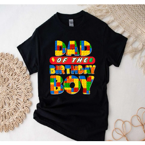 Dad of The Birthday Boy Building Bricks Family Party Decorations T-Shirt M