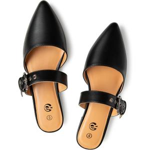Rekayla Mules for Women Adjustable Strap Pointed Toe Backless Loafer Shoes (9.5, Pu Black)