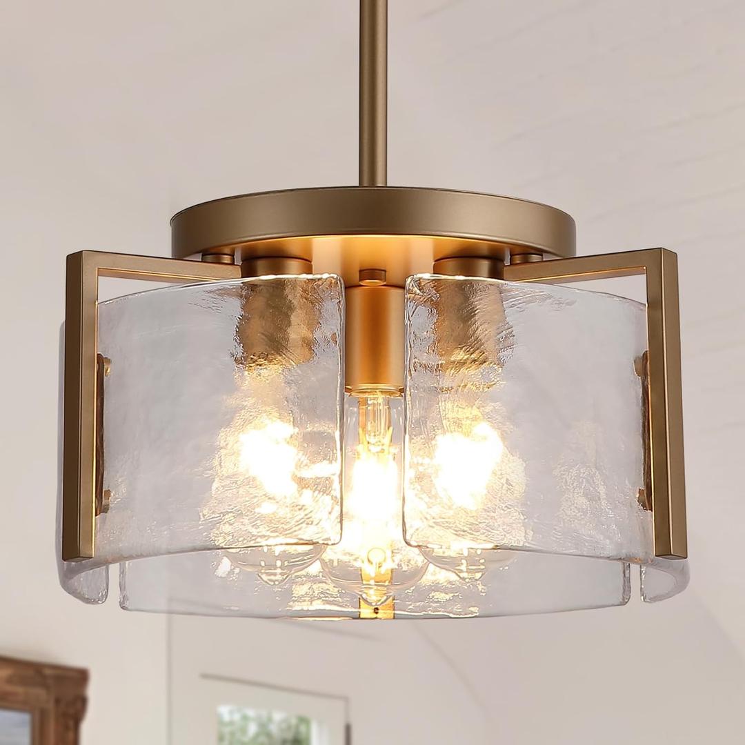 Gold Chandeliers for Dining Room Light Fixture, Foyer Lighting Fixtures Pendant Lights Kitchen Island, Adjustable Glass Modern Farmhouse Chandelier for Entryway, Bedroom, Bathroom, Foyer, Living Room