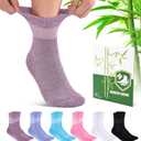 Bamboo Viscose Diabetic Socks for Women, 6 Pairs Non Binding Wide Top, Seamless Loose Cushion Socks for Swollen Feet (Medium, Multicolor)