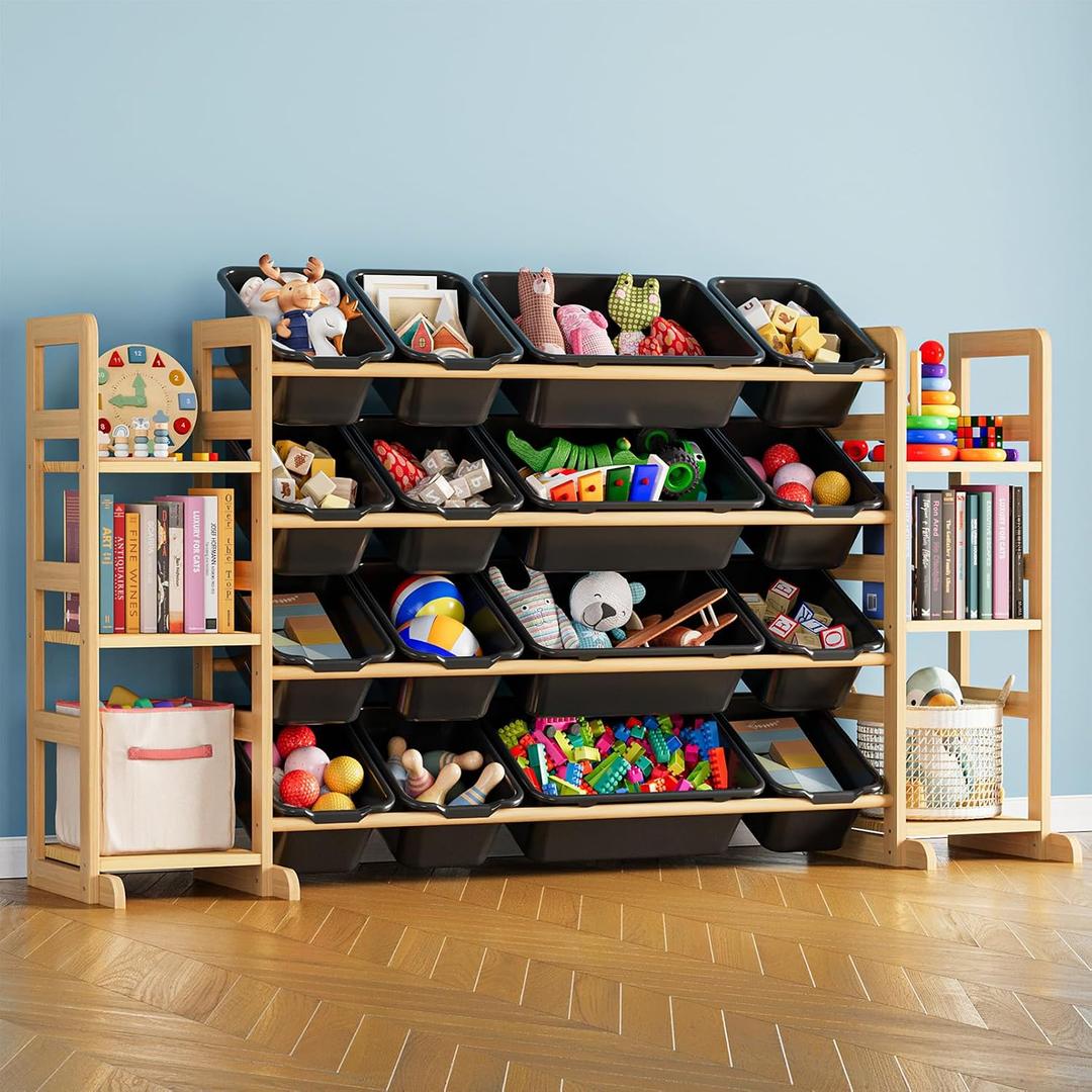 SpaceAid Toy Storage Organizer with 6 Shelves and 16 Bins, Toy Organizers Storage Bookshelf, Kids Bin Shelf Toys Box Bookcase for Bedroom Playroom Organization Room Decor, True Black, 60.2"W, 6 Shelves, 16 Bins
