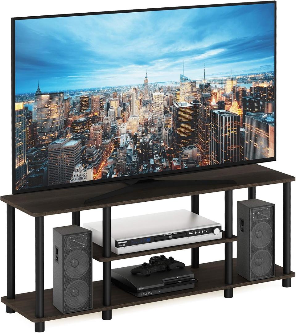 Furinno Turn-N-Tube No Tools 3D 3-Tier Entertainment TV Stand up to 50 inch TV, Round Tubes, Dark Brown / Black