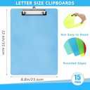 YOUEON 15 Pack Plastic Clipboards Standard A4 Letter Size, 9" x 12.5" Multi Color Clipboards Bulk, Hangable Clip Boards with Low Profile Metal Clip for Office, College, Hospital, Teacher