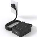 HANYCONY Power Strip Surge Protector, 5 Ft Exetnsion Cord with Multiple Outlets, Outlet Extender with 4 USB Ports, Flat Plug, Wall Mount for Home Office Dorm Room Essentials, ETI Listed, Black