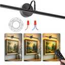 Hardwired Picture Lights for Wall 23.9" LED Wall Art Lights with Remote, 3CCT Dimmable Gallery Art Light for Paintings Poster Light, 15W, 2700K-6500K, 1200LM, Black