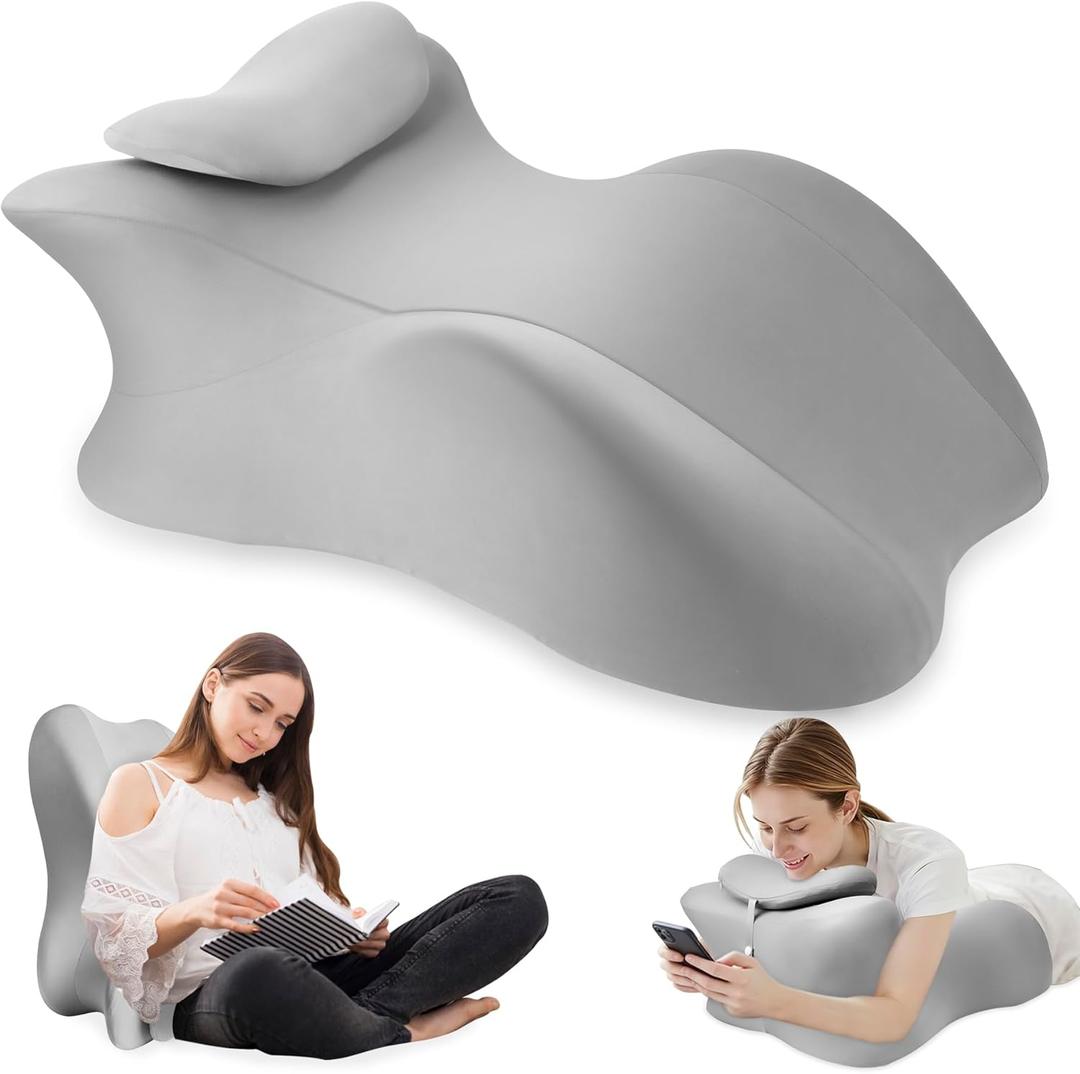 MYFAMIREA Memory Foam Ergonomic Wedge Pillow for Adults - Prone Pillow for Bed Sleeping, Reading, Memory Foam Ergonomic Cushion for Back Support, Sitting Up and Back Pain, with Removable Cover (Gray) (Grey)