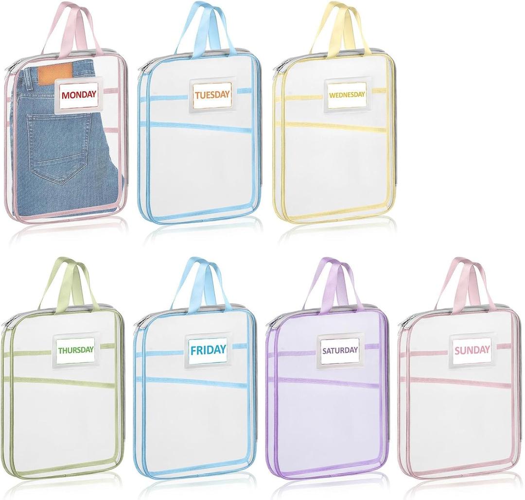 7 Pack Packing Cubes,Suitable for travel on different days of the week, storage bags with sticker labels, suitable for children's travel summer camp essentials, books, small items storage