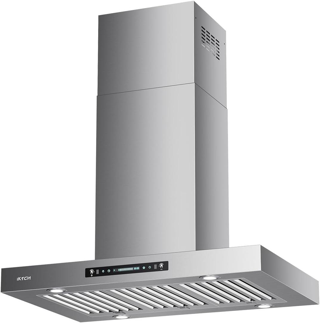 IKTCH Upgrated 36 inch Island Mount Range Hood, 900 CFM Ducted Range Hood with 4 Speed Fan, Stainless Steel with Gesture Sensing & Touch Control Making life Smarter IKIS02-36