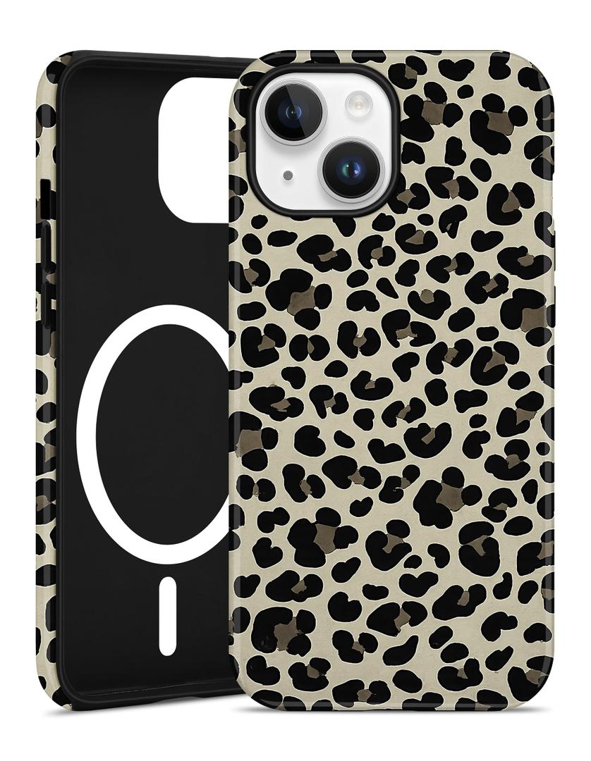 Jusy Magnetic Cheetah Phone Case for iPhone 14 Plus,Coffee Leopard