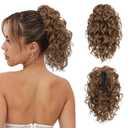 Flufymooz Ponytail Extension, 12" Short Claw Ponytail Extension Wavy Curly Jaw Clip in Pony tails Hair Extension Natural Synthetic Hairpiece for Women(Dirty Blonde)