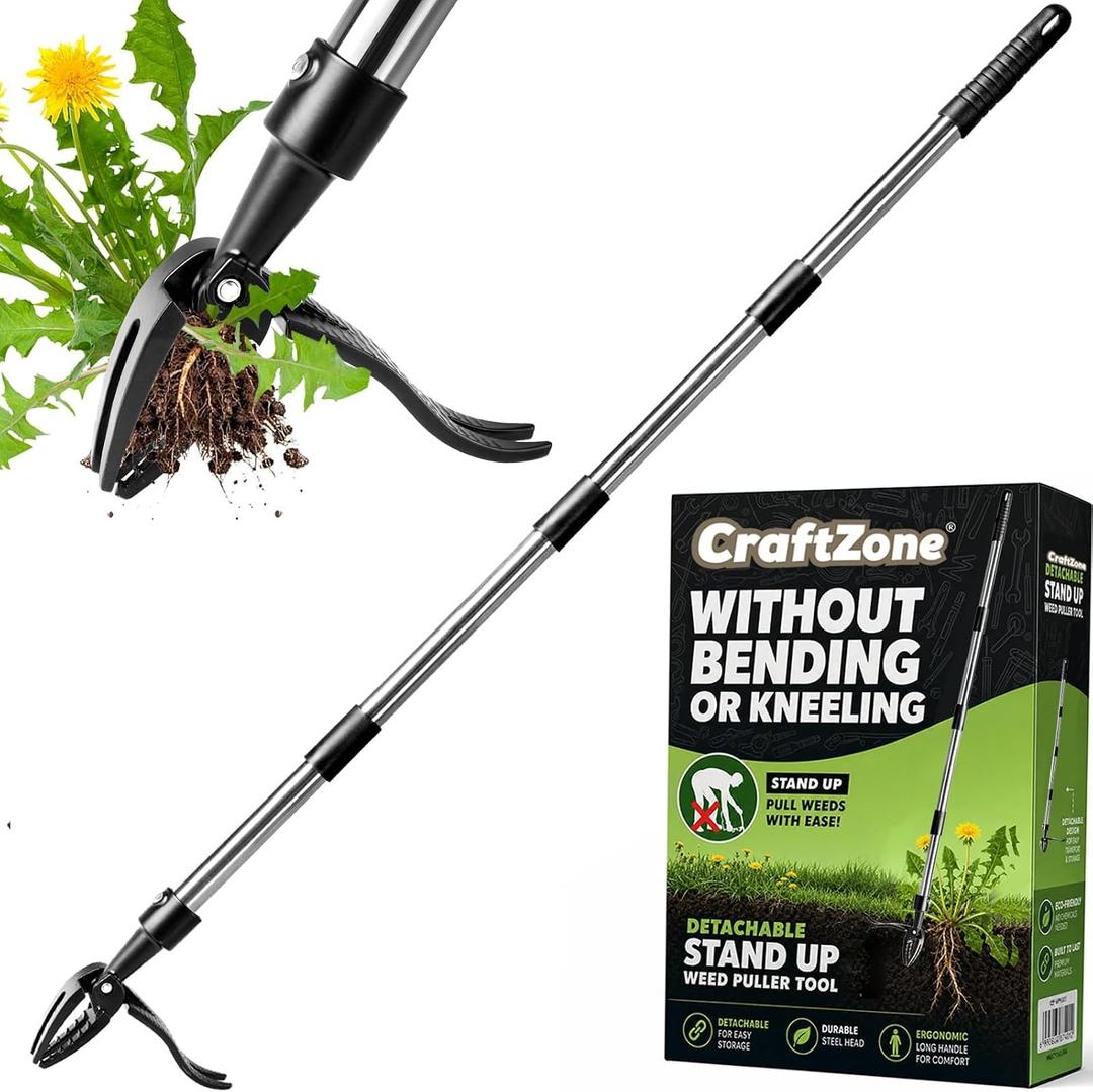 Weed Puller Detachable Stand Up Weed Puller Tool Long Handle with 4-Claw Stainless Steel Head & Removable 4-Section Pole Garden Hand Weeding Tools - Stand up and Weed Effortlessly