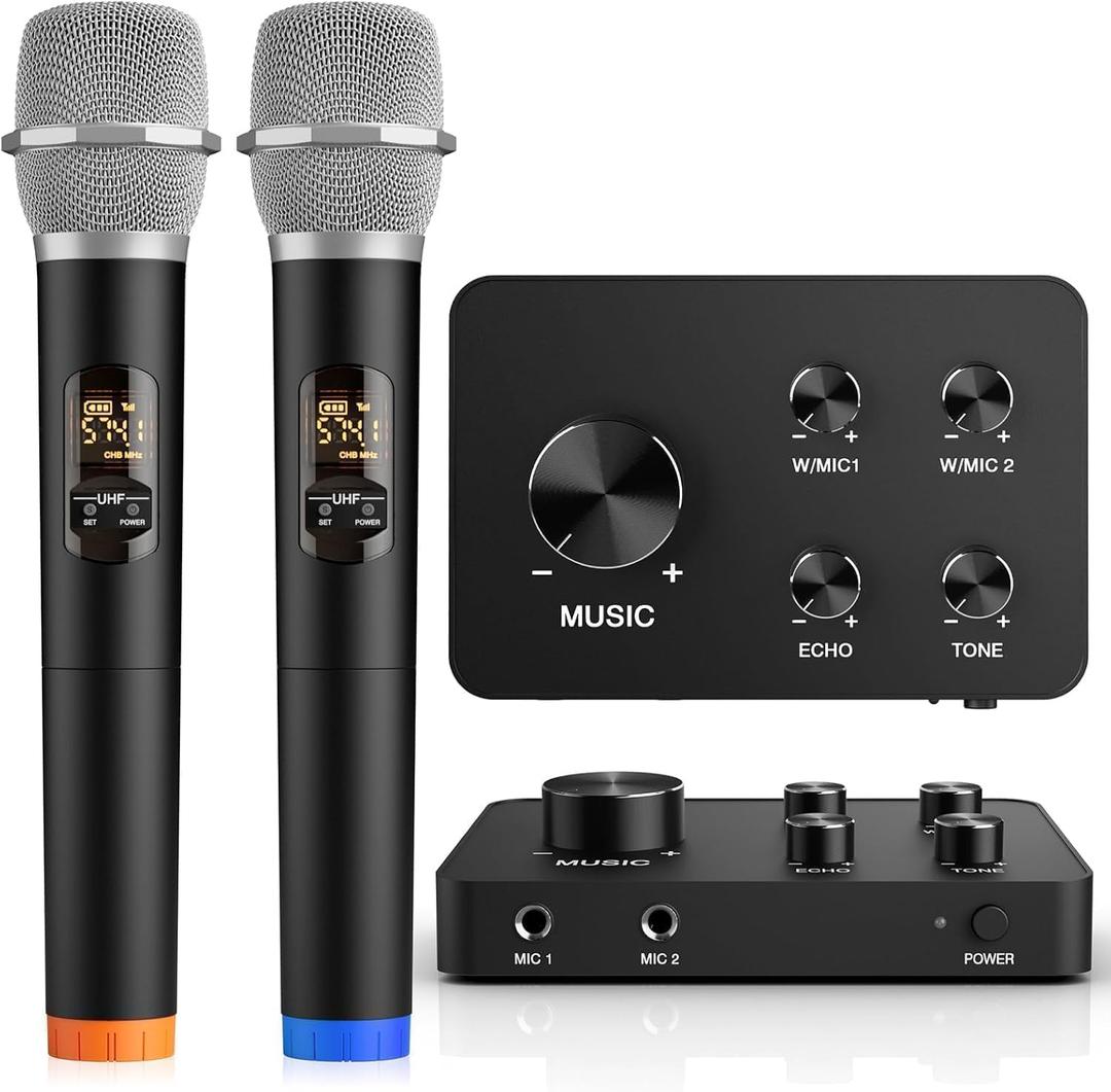 FEKTIK Wireless Karaoke Microphone System, Dual Handheld Wireless Microphones for Smart TV, Speaker & Amplifier, HDMI/AUX in/Out, 100FT, Dynamic Microphonefor Home Karaoke, Singing, Church & Wedding