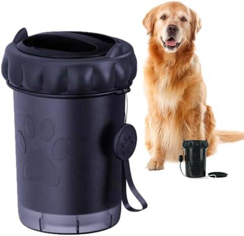 Dog Paw Cleaner Cup - Plastic Paw Cleaner for Dogs w/Silicone Lid, Soft TPR Bristles & Removable Brush - Ideal Dog Paw Washer for Outdoor & Indoor Use - Easy-to-Use Paw Scrubber for Dogs, Black