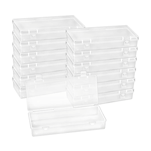 12 Pack 6 Inch Plastic Storage Boxes, Small Rectangle Clear Containers with Hinged Lids for Beads, Jewelry, Game Pieces, Crafts 6.1 x 2.56 x 1.18 Inch