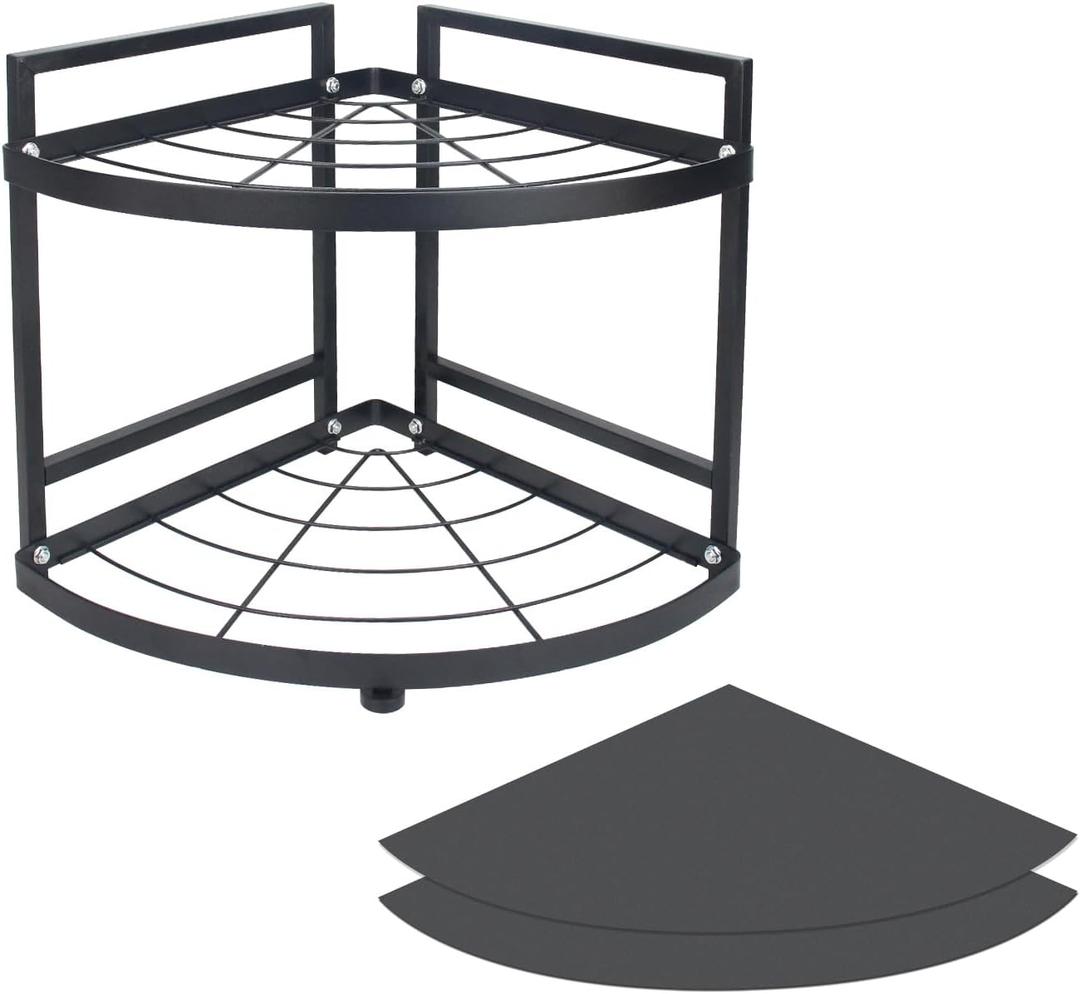 HUIJIN RA01 90 Corner Shelf for Kitchen - Space-Saving Spice Rack, Pot & Pan Organizer, Under Sink Storage - Sturdy Iron Tiered Shelves-2 Tier