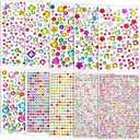 Lezmarket Gems Stickers for Kids Crafts, 10 Sheets Self-Adhesive Jewels, Bling Gemstone Stickers for Makeup & DIY, Multi Colors, Shapes, Sizes