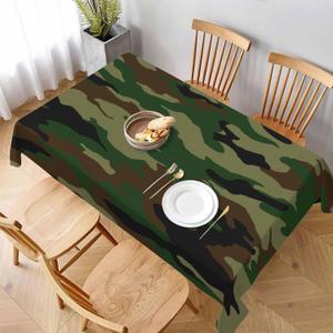 Camouflage Green Brown Table Cloth 60x84 Inch Tablecloths Hunting Military Camo Jungle Rectangle Table Cover Decorate for Kitchen Home Dinner Party